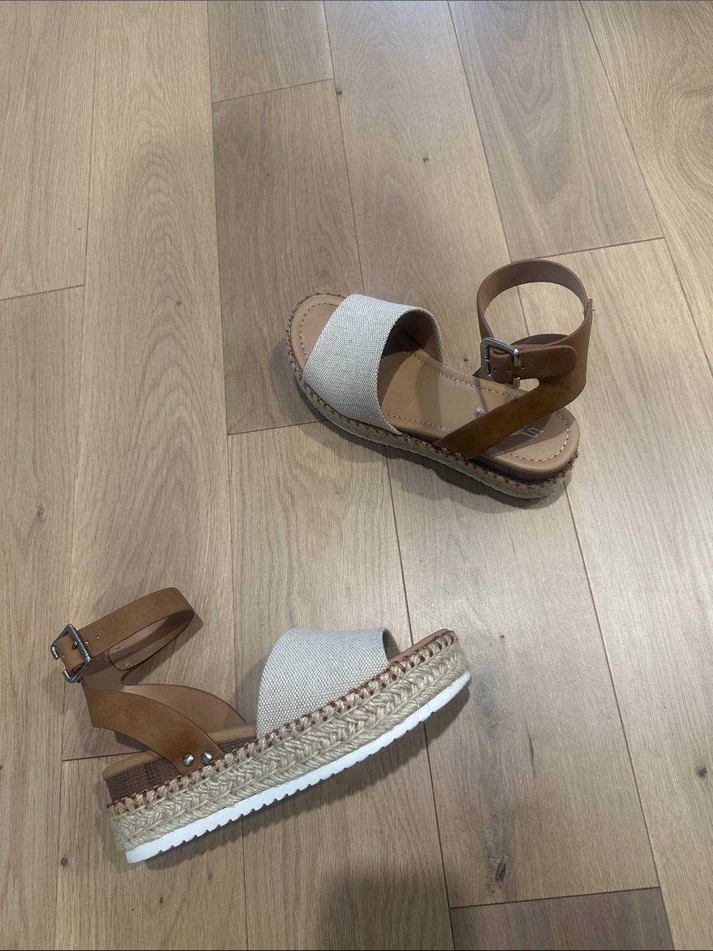 Soda Cream Canvas and Tan Leather Platform Espadrille Sandals
